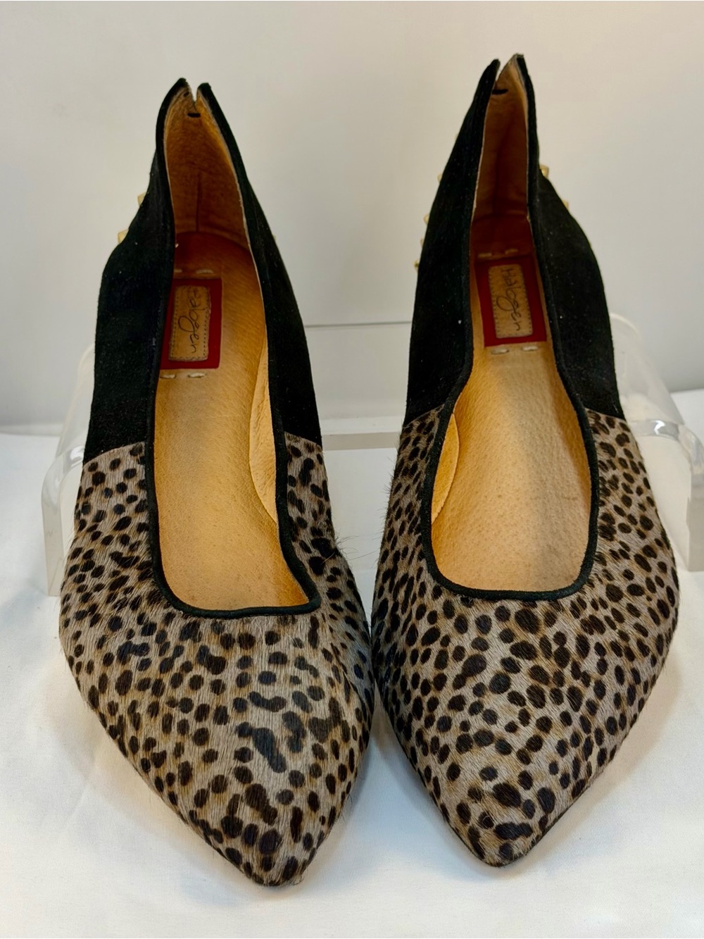 Halogen Pointy Toe Leopard Print Fur Suede Gold Studded Flats Size 7m